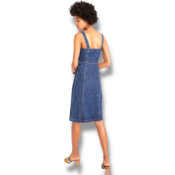 Madewell Dark Indigo Denim Shank Button-Front Tank Dress Sleeveless Midi Dress - Picture 2 of 16